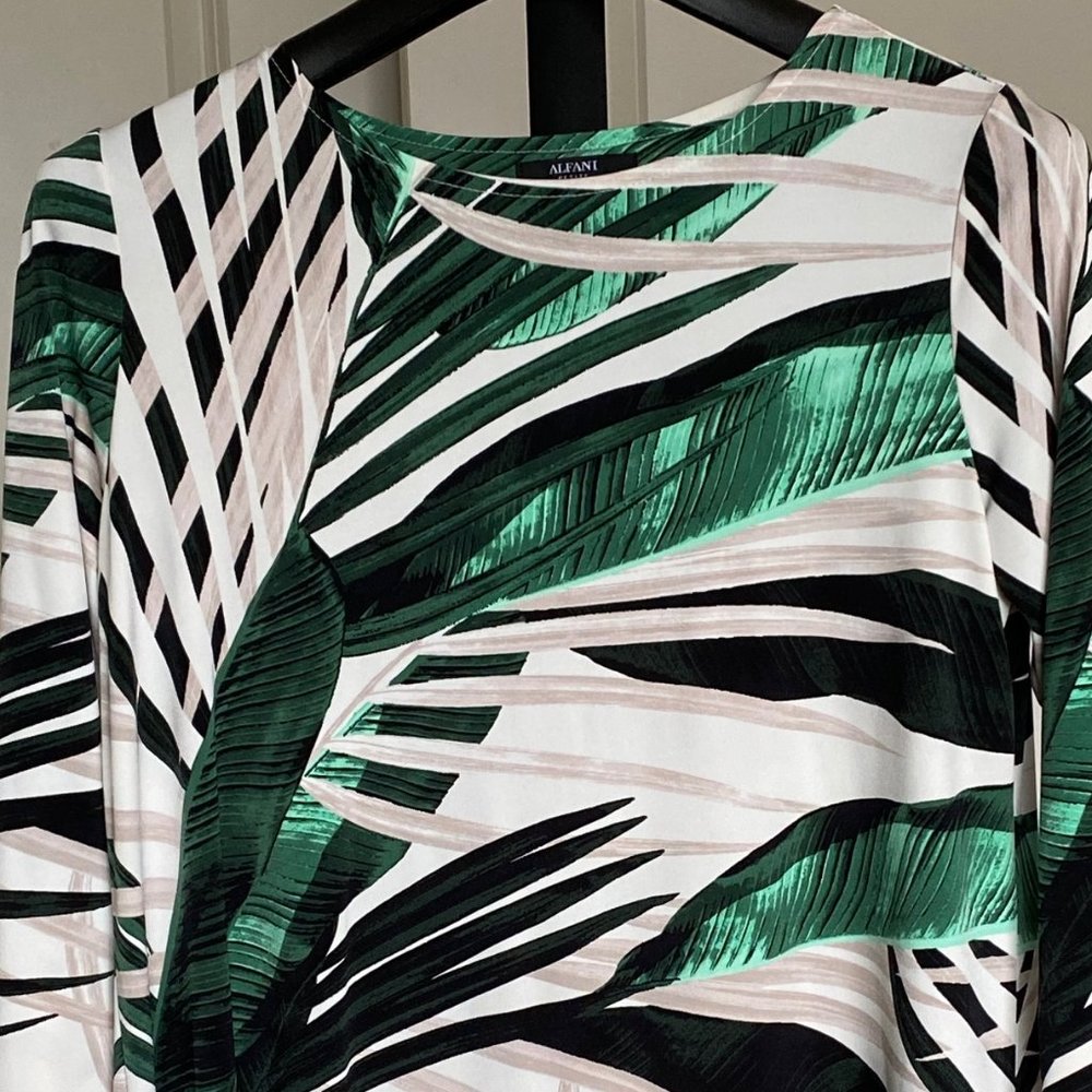 Alfani Petite Tunic Blouse with Palm Leaves